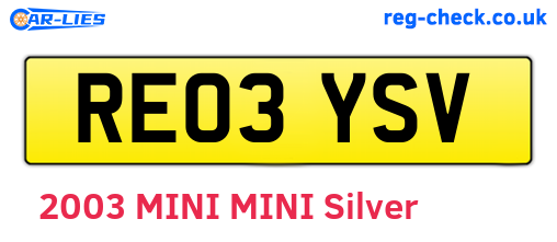 RE03YSV are the vehicle registration plates.