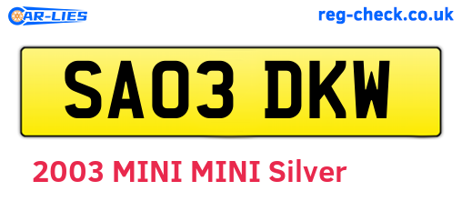 SA03DKW are the vehicle registration plates.