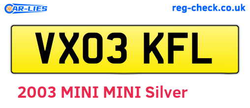 VX03KFL are the vehicle registration plates.