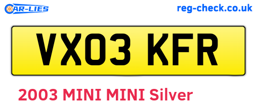 VX03KFR are the vehicle registration plates.