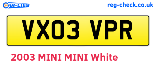 VX03VPR are the vehicle registration plates.