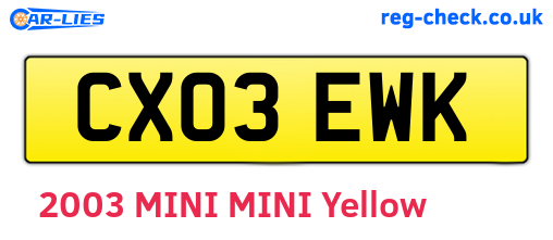 CX03EWK are the vehicle registration plates.