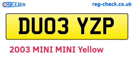 DU03YZP are the vehicle registration plates.