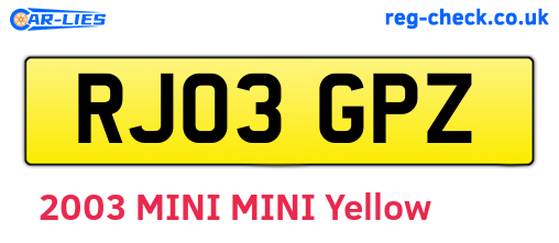 RJ03GPZ are the vehicle registration plates.