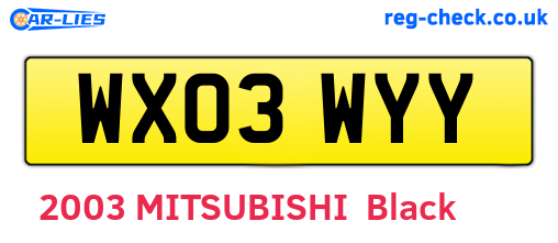 WX03WYY are the vehicle registration plates.