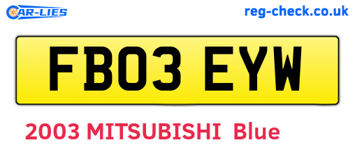 FB03EYW are the vehicle registration plates.