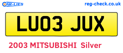 LU03JUX are the vehicle registration plates.