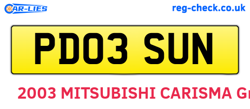 PD03SUN are the vehicle registration plates.