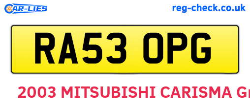 RA53OPG are the vehicle registration plates.