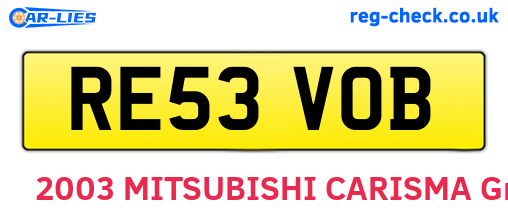 RE53VOB are the vehicle registration plates.