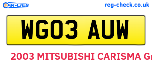 WG03AUW are the vehicle registration plates.