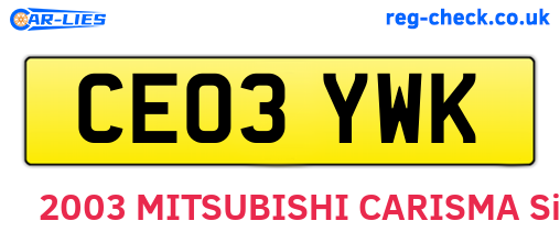 CE03YWK are the vehicle registration plates.