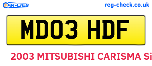 MD03HDF are the vehicle registration plates.