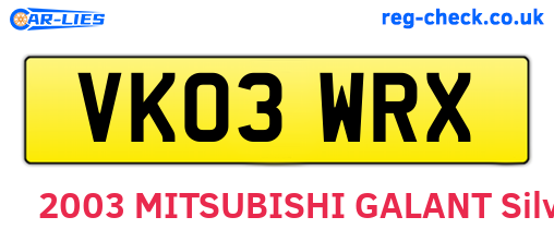 VK03WRX are the vehicle registration plates.
