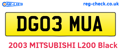DG03MUA are the vehicle registration plates.