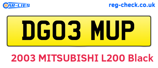 DG03MUP are the vehicle registration plates.