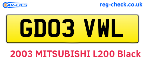 GD03VWL are the vehicle registration plates.
