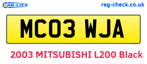 MC03WJA are the vehicle registration plates.
