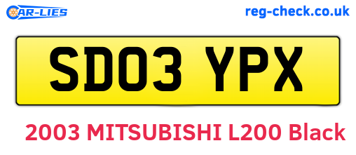 SD03YPX are the vehicle registration plates.