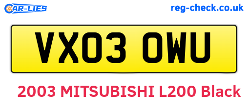 VX03OWU are the vehicle registration plates.
