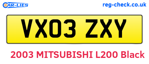 VX03ZXY are the vehicle registration plates.