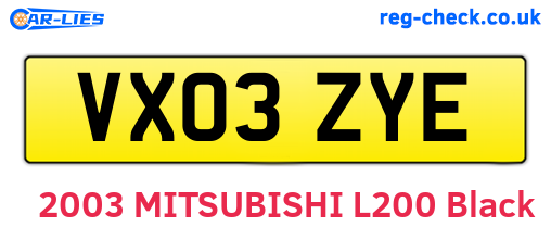 VX03ZYE are the vehicle registration plates.