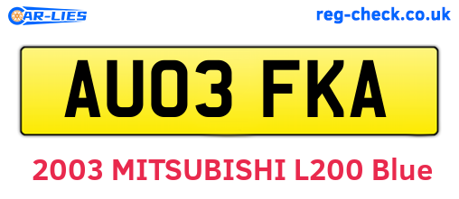 AU03FKA are the vehicle registration plates.