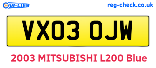 VX03OJW are the vehicle registration plates.