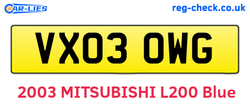 VX03OWG are the vehicle registration plates.