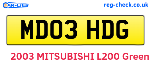 MD03HDG are the vehicle registration plates.