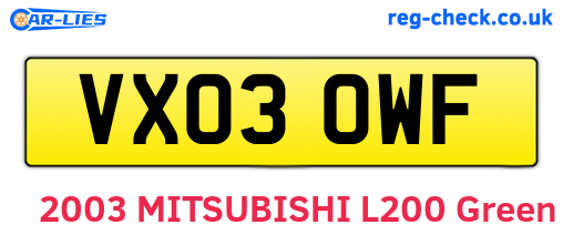 VX03OWF are the vehicle registration plates.