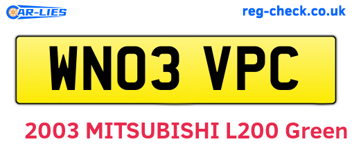WN03VPC are the vehicle registration plates.