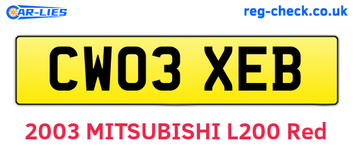 CW03XEB are the vehicle registration plates.