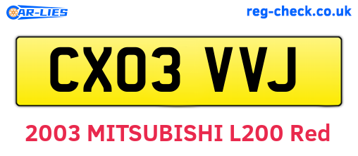 CX03VVJ are the vehicle registration plates.