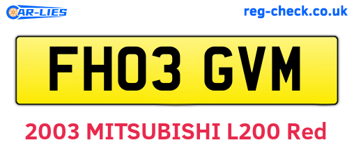 FH03GVM are the vehicle registration plates.