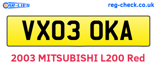 VX03OKA are the vehicle registration plates.