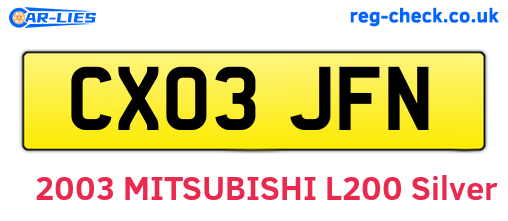 CX03JFN are the vehicle registration plates.