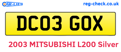 DC03GOX are the vehicle registration plates.