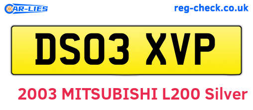 DS03XVP are the vehicle registration plates.