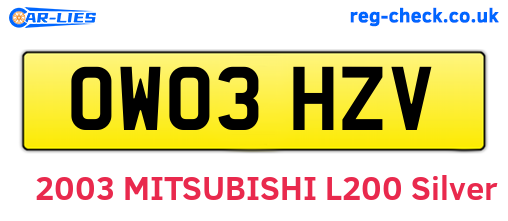 OW03HZV are the vehicle registration plates.