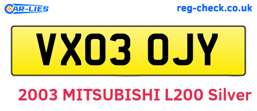 VX03OJY are the vehicle registration plates.