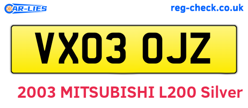 VX03OJZ are the vehicle registration plates.