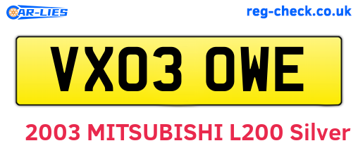 VX03OWE are the vehicle registration plates.