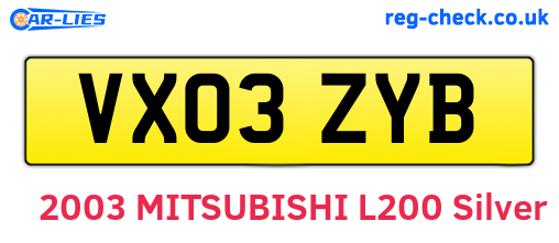 VX03ZYB are the vehicle registration plates.