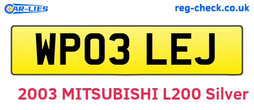 WP03LEJ are the vehicle registration plates.
