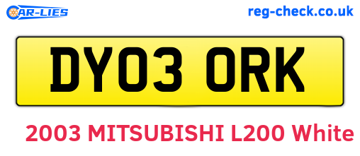 DY03ORK are the vehicle registration plates.