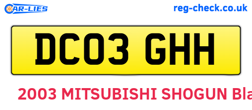 DC03GHH are the vehicle registration plates.