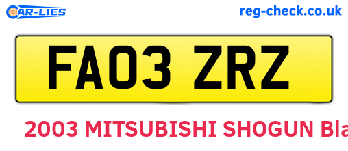 FA03ZRZ are the vehicle registration plates.