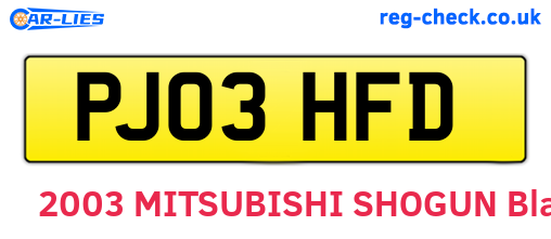PJ03HFD are the vehicle registration plates.
