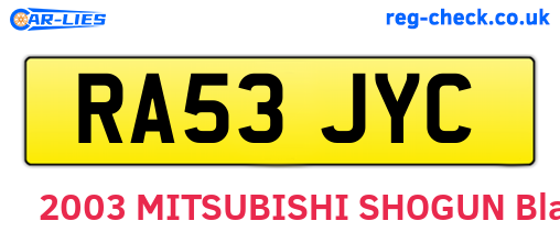 RA53JYC are the vehicle registration plates.